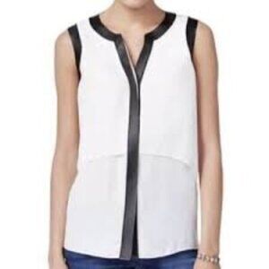 Bar III Women's Sleeveless Overlay Faux-Leather-Trim Top in white Size XXL